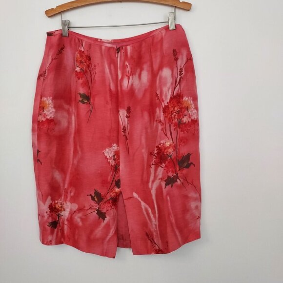Lafayette 148 Linen/Silk Floral Pink Pencil Skirt Size 14 - Picture 7 of 10